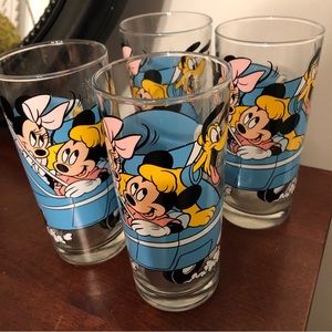 4 vintage disney mickey/minnie mouse drinking glasses retro walt disney company